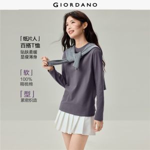 Giordano Beau Monde Women 100% Cotton mock neck long sleeve tee Free Shipping 13322880