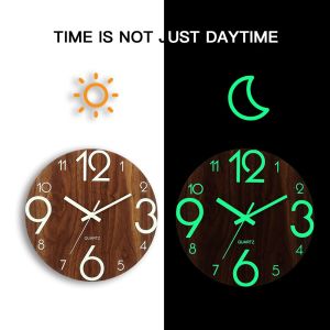【Local sellers+COD】Wooden Wall Clock Luminous Number Hanging Clocks Quiet Dark Glowing Wall Clocks Modern Watches Decoration For Living Room Office Home