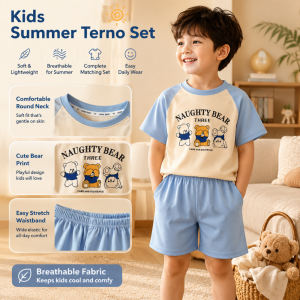 AILEBE Kids Sets Terno Cartoon Letter Print Short Sleeve Top Shorts Set Soft Lightweight Breathable Summer Wear Complete Matching Casual Outfit Pambahay OOTD For Baby Boys Girls 0-5 Years