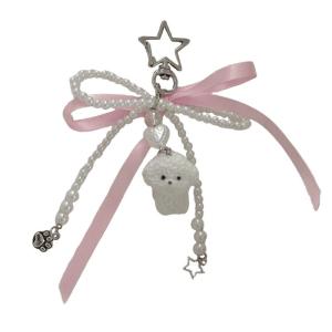 Faux Pearls Bead Bows Ribbon Keychain Stylish Bowknot Pendant Keyring Colorful Bag Decoration for Fashion Enthusiasts