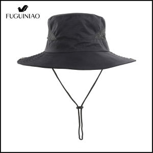 FUGUINIAO ผู้ชายถังหมวกระบายอากาศตาข่ายถังหมวกสีทึบปีกขนาดใหญ่กลางแจ้งป้องกันแสงแดดถังหมวก