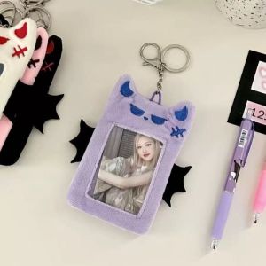 Kawaii Cartoon Photocard Holder Demon Series Soft Plush 3 Inch Kpop Photo Card Holder Bag Pendant School Stationery
