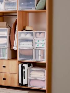 LZD  Transparent Drawer Storage Cabinet Bedroom Wardrobe Clothes Storage  Locker Storage  Plastic Brown