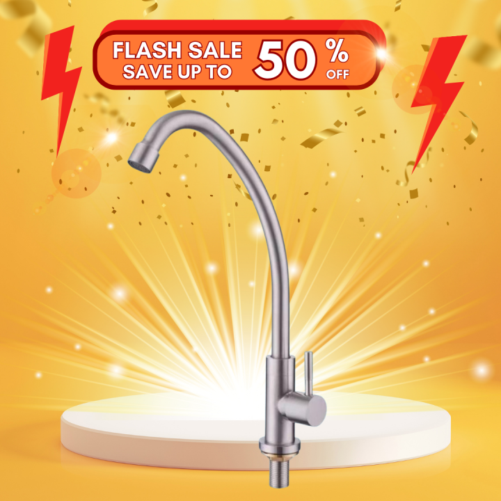 FLASH SALE! MGM Gooseneck Stainless Steel Cold Water Kitchen Sink Tap