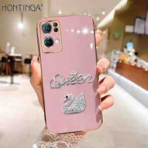 Hontinga Casing Case For OPPO Reno7 Z 5G Reno8 Z Reno 7Z Reno 8Z Reno7 Pro Reno 8 Pro plus Reno8 4G 5G Reno 7 4G Case Swan Queen Fashion Solid Color Luxury Chrome Soft TPU Phone Case Full Cover Casing Anti Gores Rubber Case