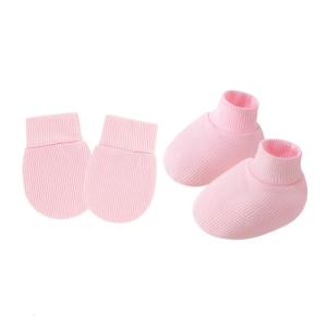 Newborns Hand Cover Foot Protectors Set for Baby Up to 6 Months Solid Color Gentle Cotton Fabric Gloves with Socks