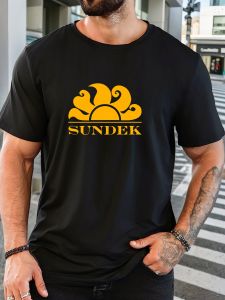 Mens 100% Cotton Printed T-Shirt SUNDEK Pattern Summer Casual Oversized Round Neck Short Sleeve Comfortable Daily Wear Tee