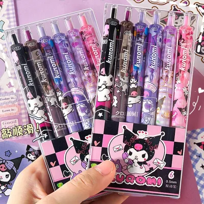6Pcs Set Japanese Sanrio Cartoon Kuromi 0.5mm Pen Neutral Pen Cute Press Type ST Neutral Pen Student