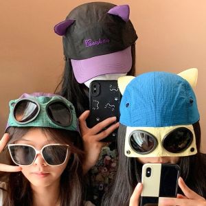 FIRST Cat Ears Sunglasses Pilot Hat Reverse Wear Pilot Glasses Sunshade Hat  Personalized Adjustable Baseball Hat Men