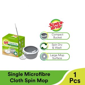 3M Scotch Brite Single Microfiber Cloth Spin Mop Speed Controlled Wet Dry Cleaning Lightweight Mop 1Pcs/Pack