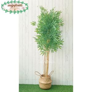 Pohon Imitasi Daun Bambu Hijau Latex Pot Dasar Cover Pot Anyaman Purun Belly Borneo Dekorasi Cafe