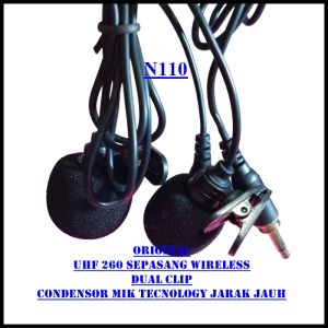 N110 MICROPHONE NAIWA AIWA ORIGINAL UHF 260 SEPASANG WIRELESS DUAL CLIP KLIP ON MIC ELECTRET CONDENS