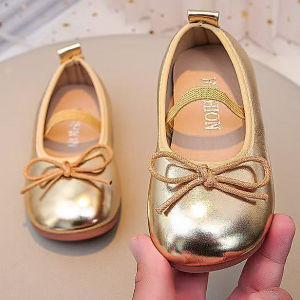 Kids Girls Soft Sole Anti-slip Korean Style Simple Baby Girl Leather Shoes with Cute Bow Casual Flats Mary Janes Shoes