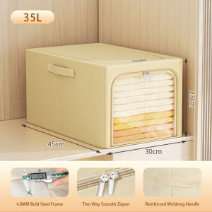 Justliving Hộp đựng khung kim loại có thể gập lại 35/53/60L Thùng đựng quần áo dung tích lớn thêm hộp tủ đựng chia ngăn sắp xếp hộp có thể xếp chồng với tay cầm và cửa sổ trong suốt/dây kéo kép