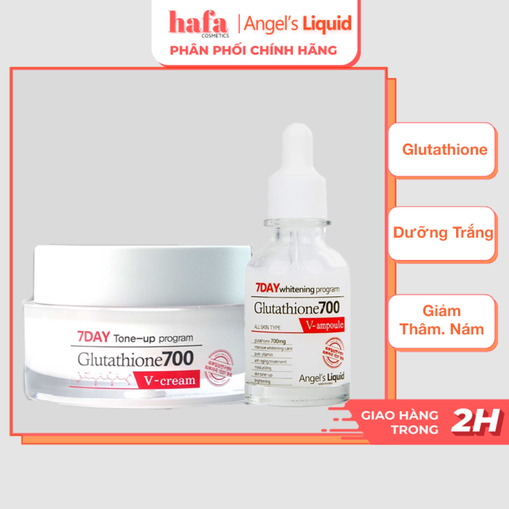 Combo Dng Trng Da Lm M Thm Angels Liquid 7 Days Whitening Program Glutathione  700 (Serum 30ml + Cream 50ml) _ Angels Liquid Chnh Hng Serum V Kem Dng  Da Dng m