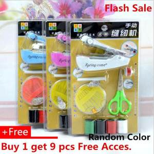 Mini Sewing Machine Portable Stitching Machine Handheld Mini Clothes Sewing Machine Handy Stitch Hand Clothes Quick with free 9 Pieces of Accessories