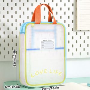 SHIRUI 3-layer Mesh Zipper Pouch Bag EVA Waterproof Transparent File Bag Portable Large Capacity Tutoring Bag School Office Supplies