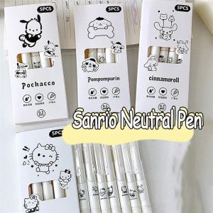 5pcs Sanrio Gel Pen Hello Kitty Kuromi Pachacco Student Exam Pen Quick Dry Office Signature Pen School Supplies Stationery Prize