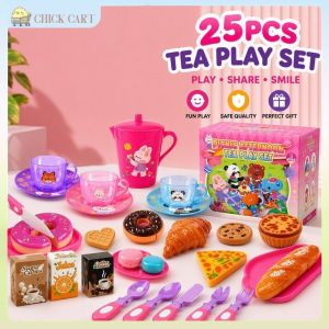 Tea Set Toy 25pcs Kids Kitchen Playset Plastic Tableware Fruit Cutting Role Play Home Party Gift