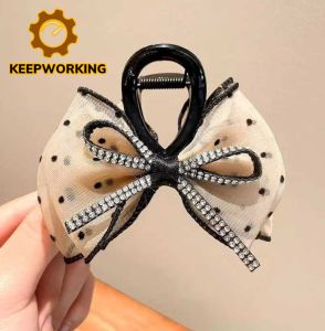 KW SHOP 1PC Shiny Bow Shark Clip  and Rhinestone Accents for Hair Styling