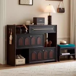 CraftedLiving SG-French Vintage Solid Wood Rotatable Retractable Shoe Cabinet For Home Entrance Hallway Household Storage