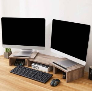 3 Shelf Screen Stand with Adjustable Length and Angle Dual Triple Screens Monitor Stand Riser