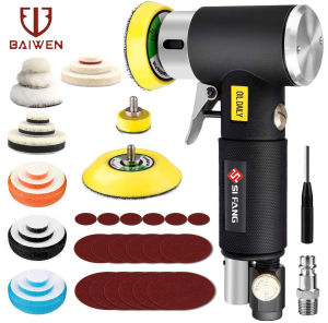 BAI WEN 48PC 1 2 3 inch Mini Air Orbital Sander Right Angle Pneumatic Polisher With Polishing Pads Sponge Waxing Buffing Kit for Auto Body Work