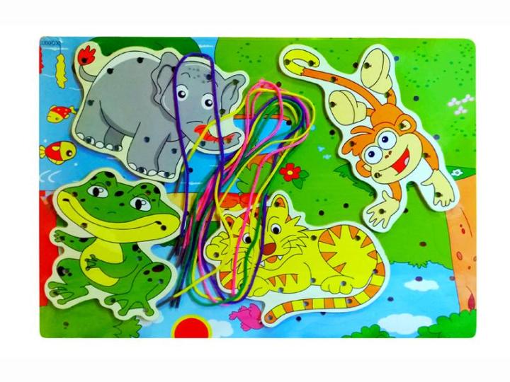 Lacing Threading Zoo Animals Peg Wooden Board Puzzle for Toddlers ...