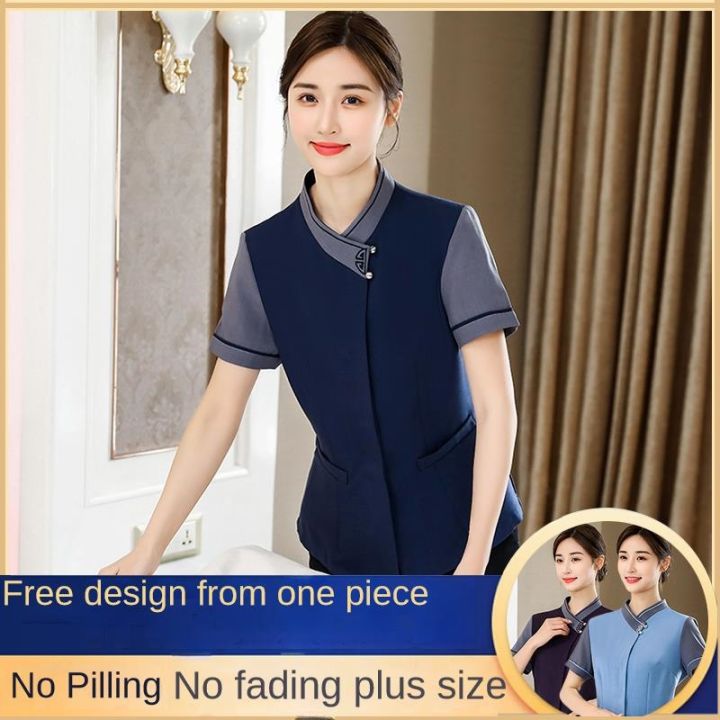 Ready Stock Work uniform cleaning work clothes short-sleeved women's  high-end hotel staff housekeeping large size ladies