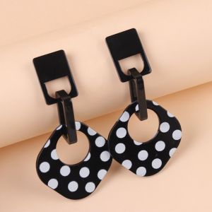 FSDRD Lightweight Vintage Polka Dot Earrings Bohemian Style Rhombus Shape Personalized Earrings New Black White Geometric Acrylic Earrings For Women