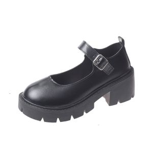 Free Shipping WomenS Spring New Collection: Small Leather Shoes Preppy Style Shiny Leather High Heels Round Toe Thick-Soled Shoes