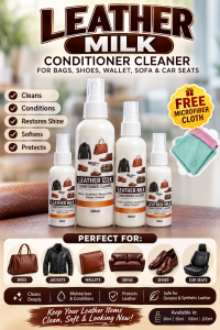 Leather Milk Conditioner Cleaner for Bags Shoes Wallets Sofa and Car Seats with Free Microfiber Cloth | Leather Care Cleaner and Moisturizer Restores Shine and Softness | Available in 30ml 50ml 100ml 200ml for Genuine and Synthetic Leather