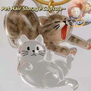 XINSU38 Transparent Acrylic Keychain Cat Hair Storage Capsule Handmade Animal Shaped Rabbit Hair Storage Box Creative Stylish Dog Hair Storage Container Pet Souvenirs