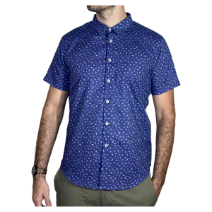 FreshElement Mens Cotton Indigo Blue Shirt with Beach Print