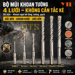 Mũi khoan bê tông không tắc kê YTL – Hợp kim siêu cứng chuôi sds nhiều size khoan cốt thép gạch đá