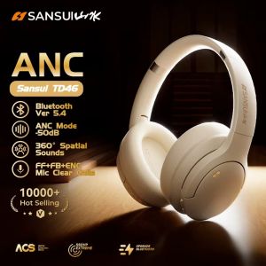 SANSUI 50dB ANC Wireless Bluetooth 5.4 Headphone Over-Ear Earphone with Detachable Microphone Active Noise Cancellation Headsets
