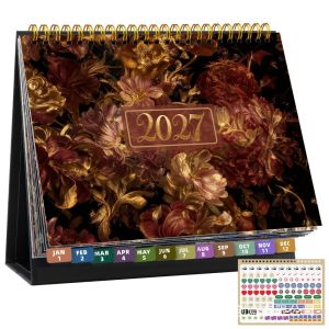 ETGAH Floral Pattern 2027 Desk Calendar Standing Design Spiral Bound Table Calendar Monthly Planner Coil Binding Standing Flip Calendar Office Use