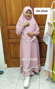 Gamis anak perempuan set hijab  5-6 tahun