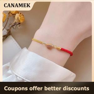 【 CANAMEK 】 Stainless Steel Blessing Red Rope Bracelet For Women Girls Exquisite Chinese Style Wrist Chains Party Jewelry Gifts