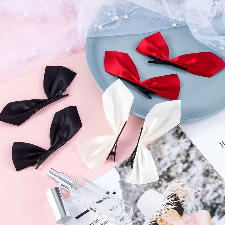 1Pair (2pcs) Hair Bow Side Clips Satin Ribbon Hair Barrettes