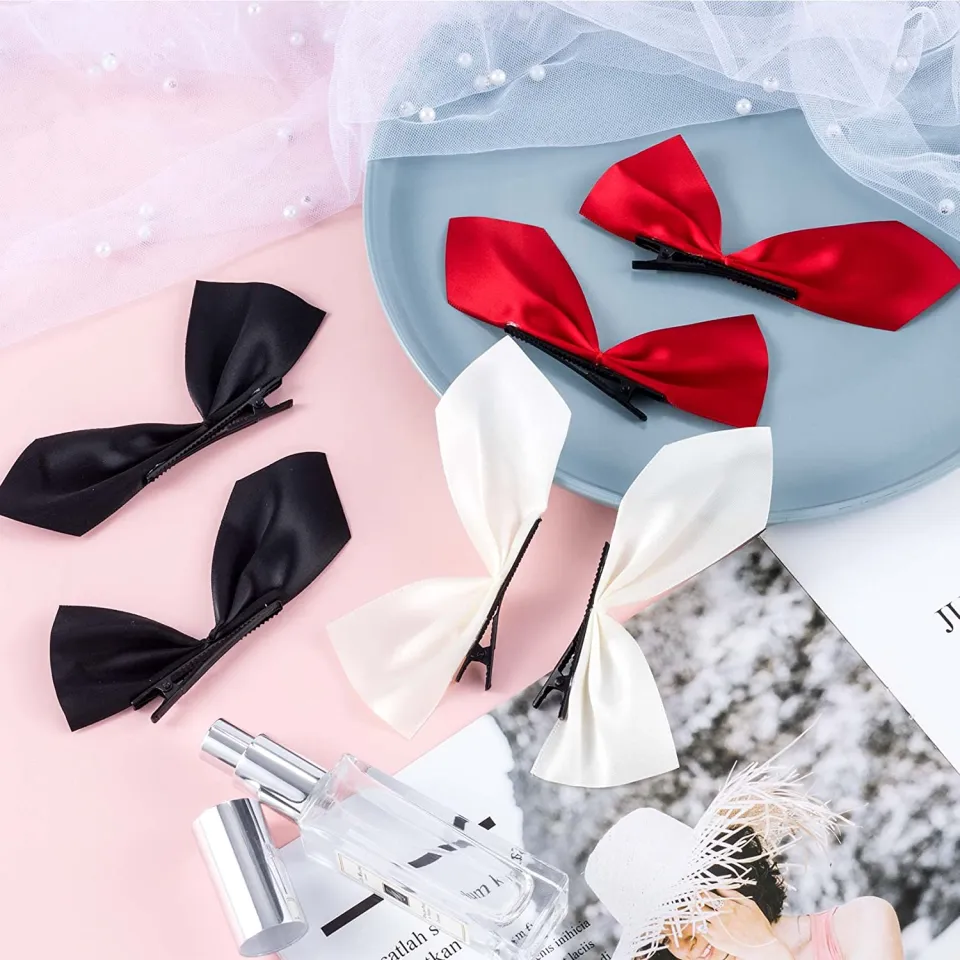 1 Pair of (2pcs) Side Hair Clips Bow Satin Ribbon Hair Clips