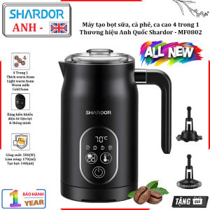 Máy tạo bọt sữa cà phê ca cao 4 trong 1. Thương hiệu Anh Quốc cao cấp Shardor - MF0802