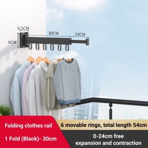 Homepeas® Retractable Clothes Hanger Aluminum Drying Rack Punch/No-punch Folding Wall-mounted Invisible Clothesline Pole Storage Space Save