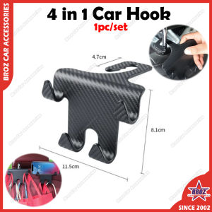4 in 1 Car Hook Back Seat Hook Car Seat Hanger Storage Headrest Hooks Phone Holder Shopping Bag Ikat Tepi Gantung Organizer 4 Hook 1pc/set