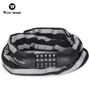 West Biking Bicycle Lock Reflective 5 Password Digital Bike Anti-Theft Lock 0.9m Motorcycle Chain Steel Lock Bicycle Accessories