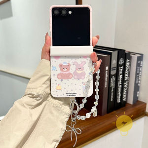 Phone Case For SAMSUNG Galaxy Z Flip 8 Z Flip 7 7 FE 6 5 4 3 Magnetic with Griptok TPU Keychain Chain Bear Rotate Cover Classic Couple Korean Aesthetic