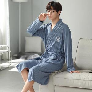 Male Cotton Robe Male Spring Autumn Dressing Gown Long Sleeves Mens Bathrobe Robe Young Boy Plus Size 4XL Bath Robes Homewear
