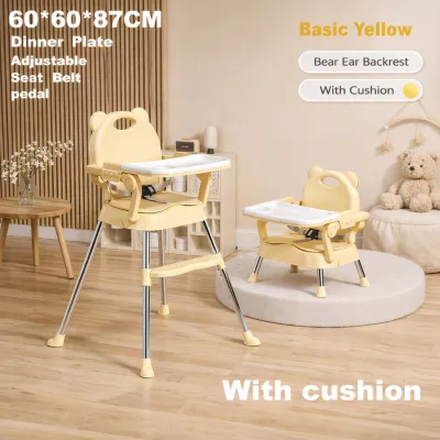PlayPark High Chair for Baby Feeding Adjustable Height baby chair with Removable Legs Belt 4 Wheels