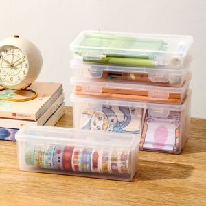 HOMEVOYAG Buckled Pencil Case Transparent Plastic Storage Box Waterproof Simple Stationery Box School Office