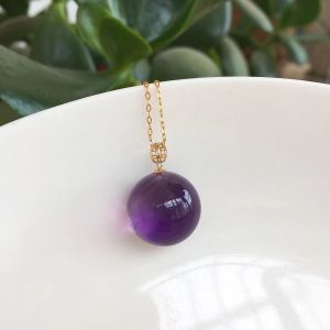 Montagne Jewelry 18K Pure Gold Pendant Elegant Round Design Fine Jewellery Natural Top Grade Brazil Quartz Crystal 16mm Amethyst Pendant Necklace